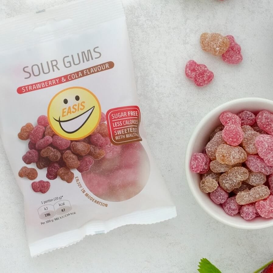 Kisli bonboni brez sladkorja okus jagoda in cola